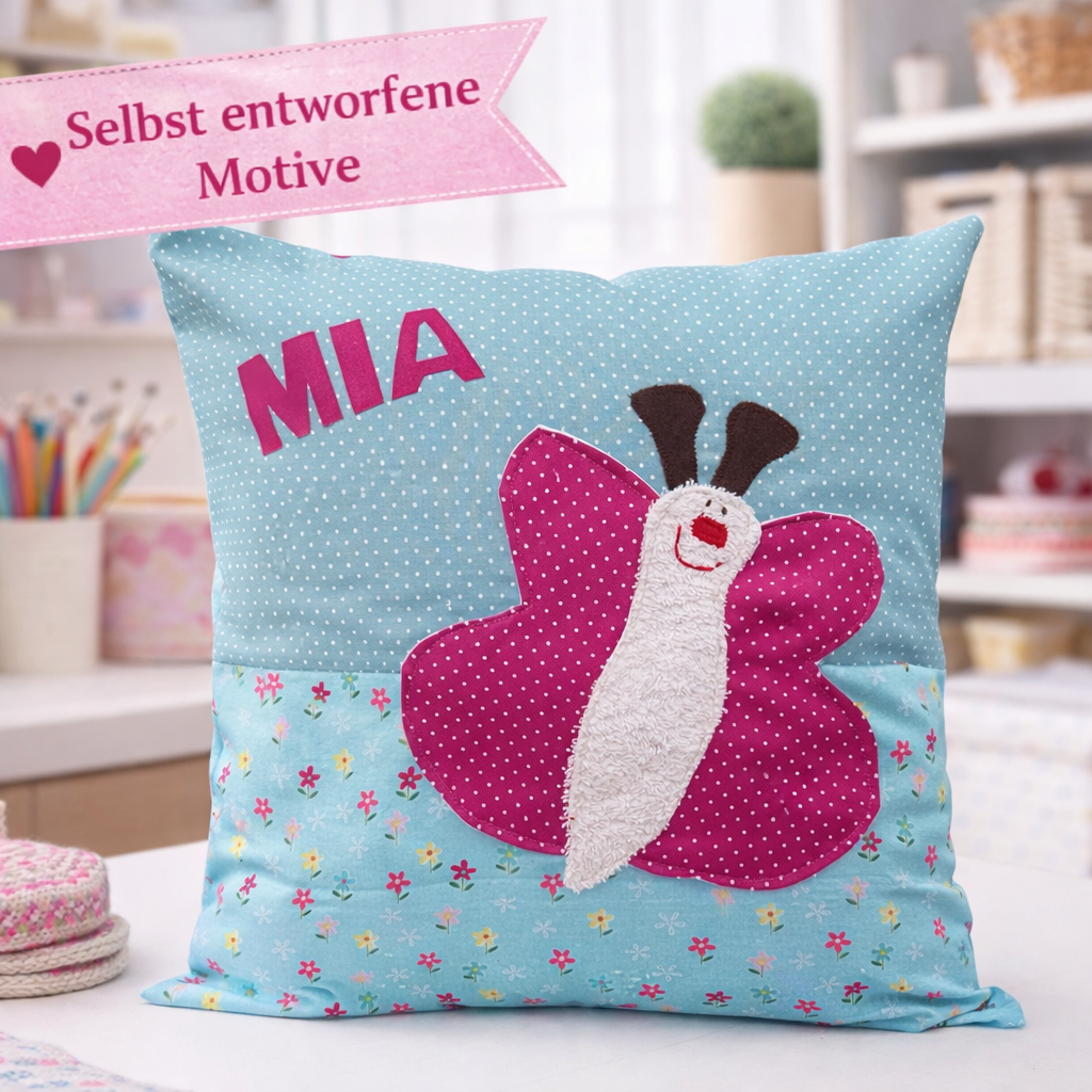 Kuschelkissen Schmetterling mit Namen – personalisiertes Babygeschenk zur Geburt | Dekokissen Kinderzimmer