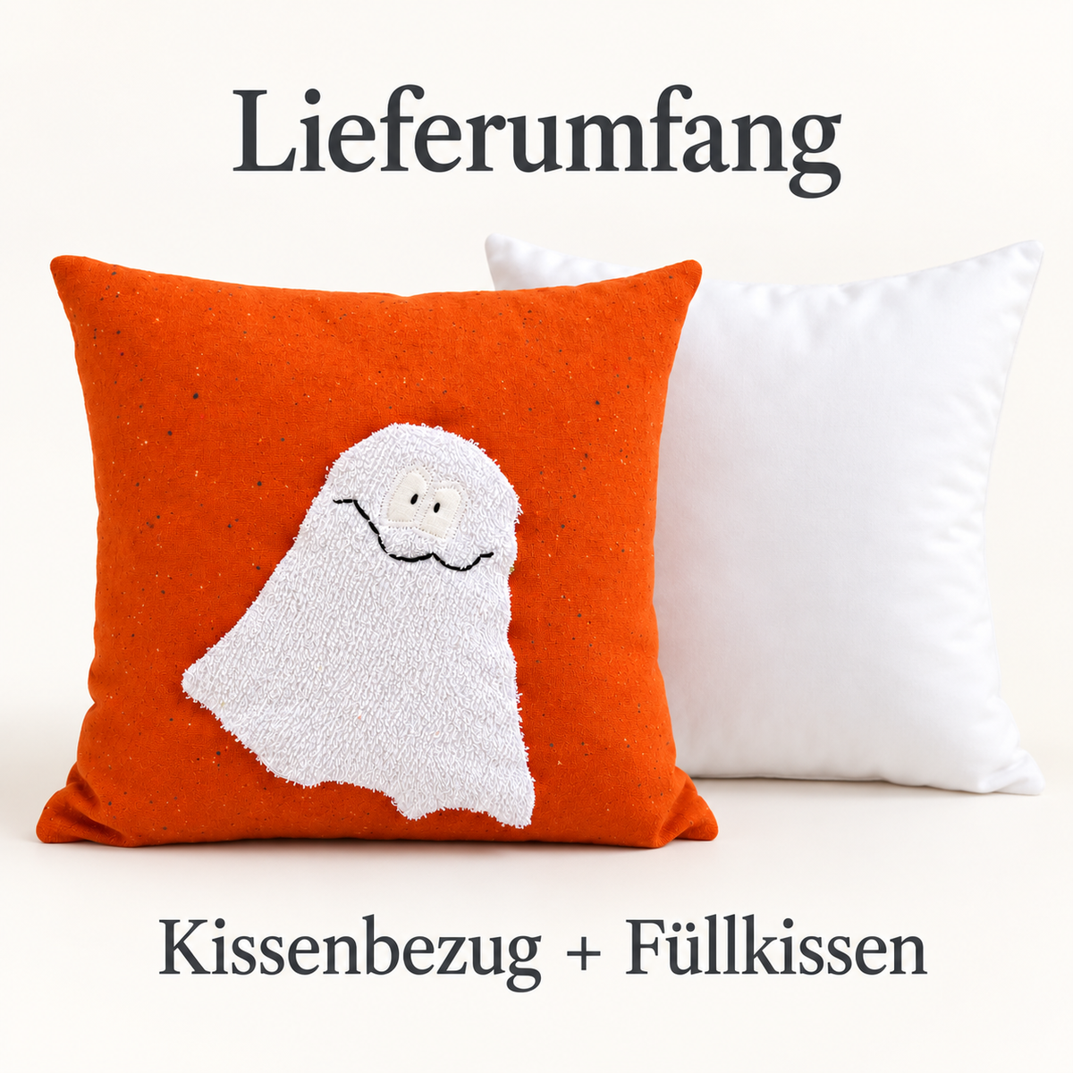 Kinderkissen Geist 30×30 cm – Orange, Gespensterkissen