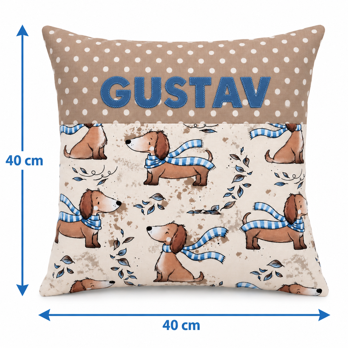 Dackelkissen mit Namen 40 × 40 cm – Geschenk für deinen Enkel