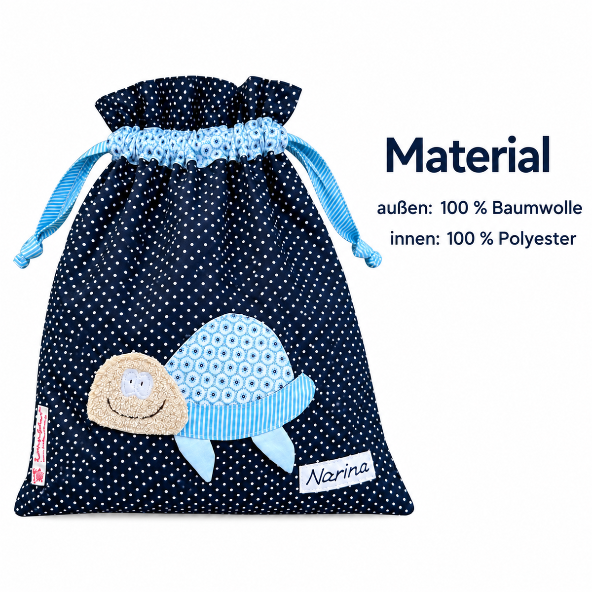 Personalisierte Nasstasche mit Schildkröte – Wetbag in Blau