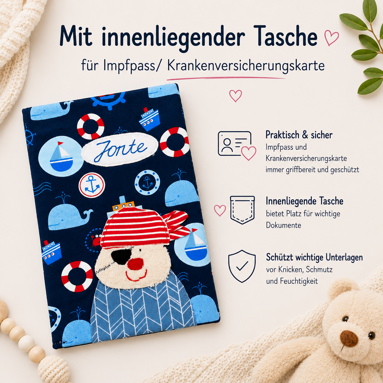 Personalisierte Hülle für U Heft | Baby Erstausstattung | Kinderuntersuchungsheft