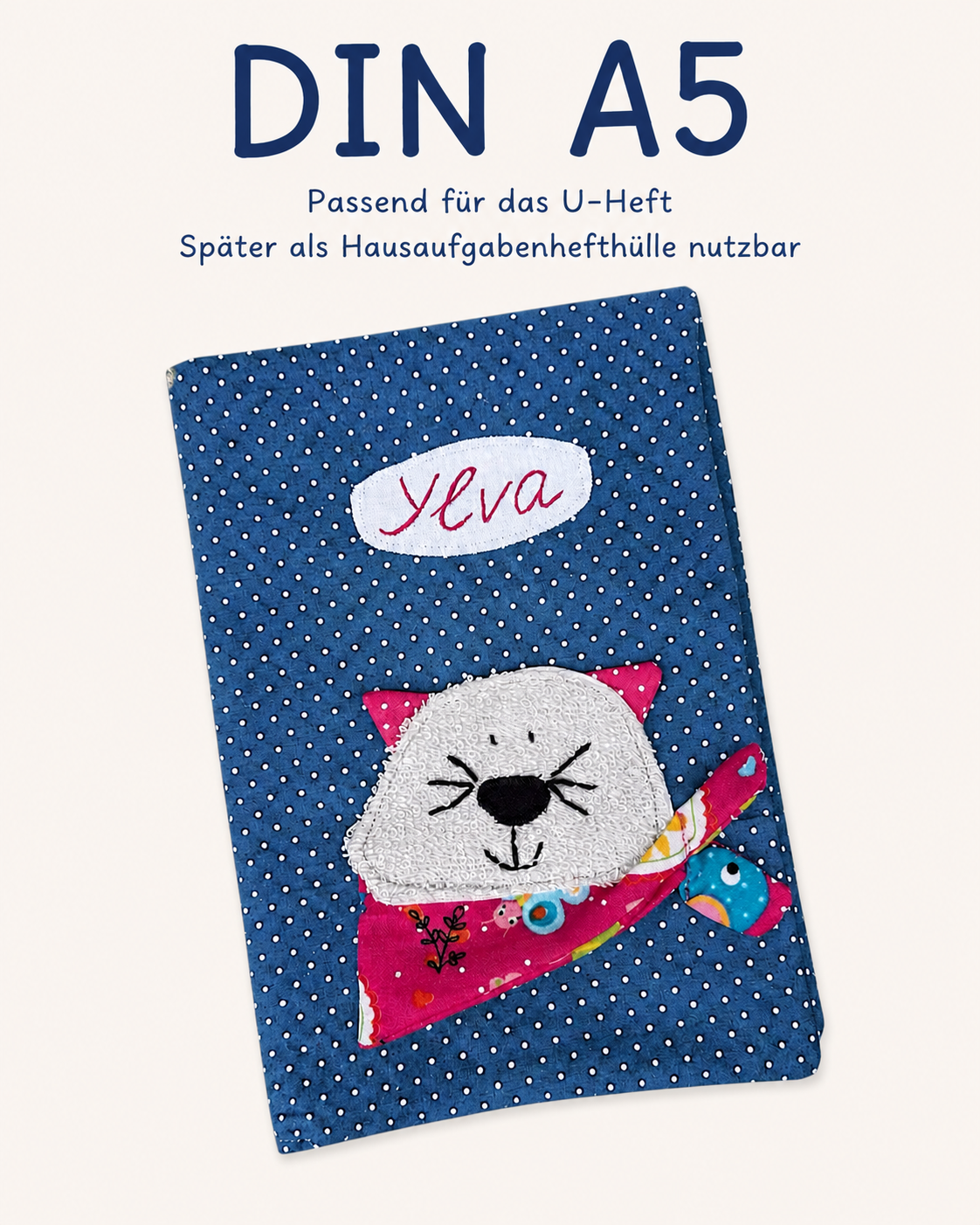 Personalisierte U-Heft-Hülle mit Katzenmotiv – handmade