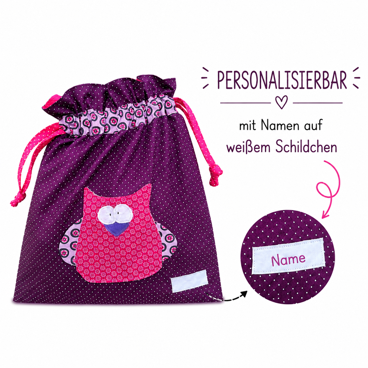 Wetbag Eule handgemacht | süße Kindertasche für Kita | Eulen Geschenke für Kinder | Wetbag für nasse Kleidung