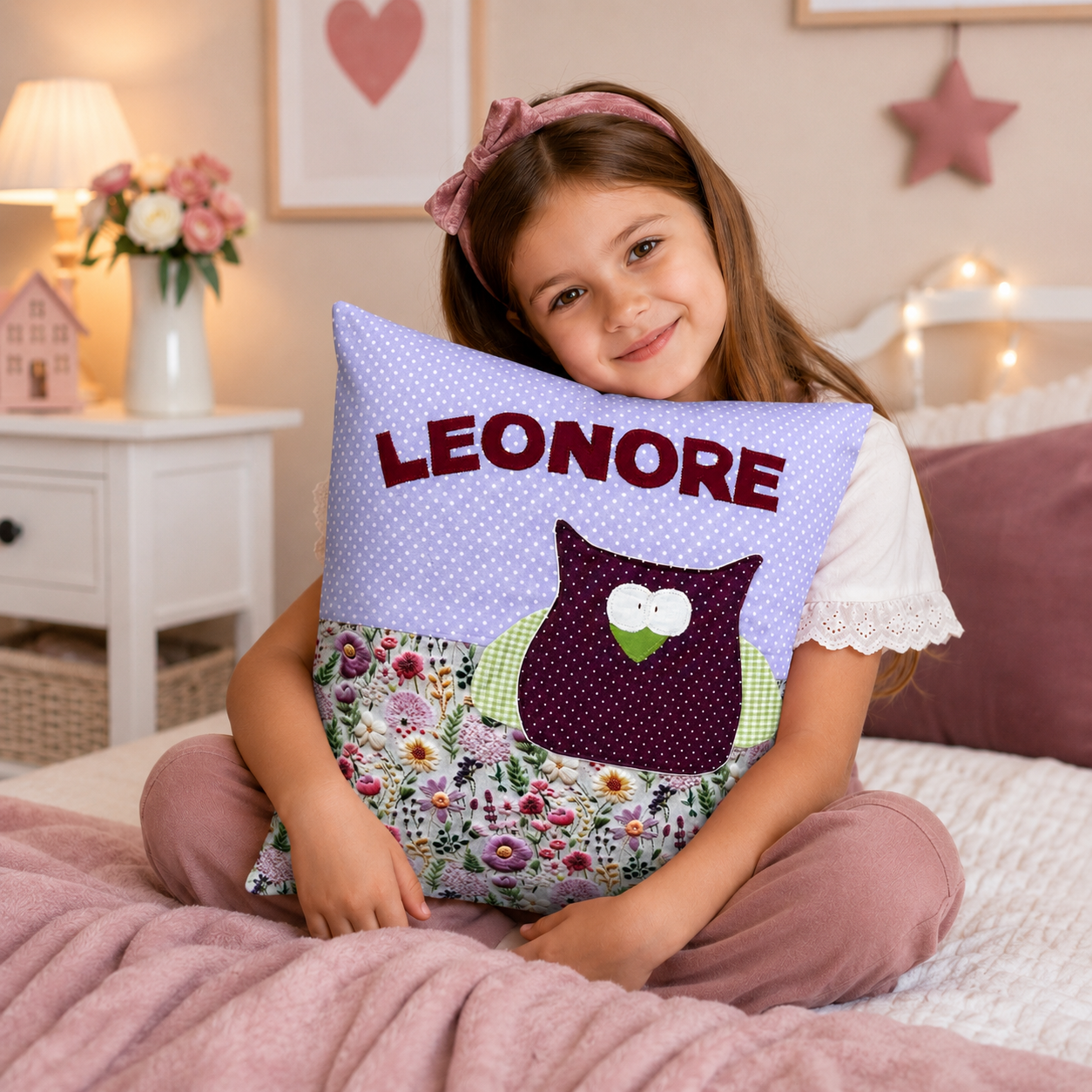 Kinderkissen Eule personalisiert – Kuschelkissen mit Namen | Geschenk zur Geburt