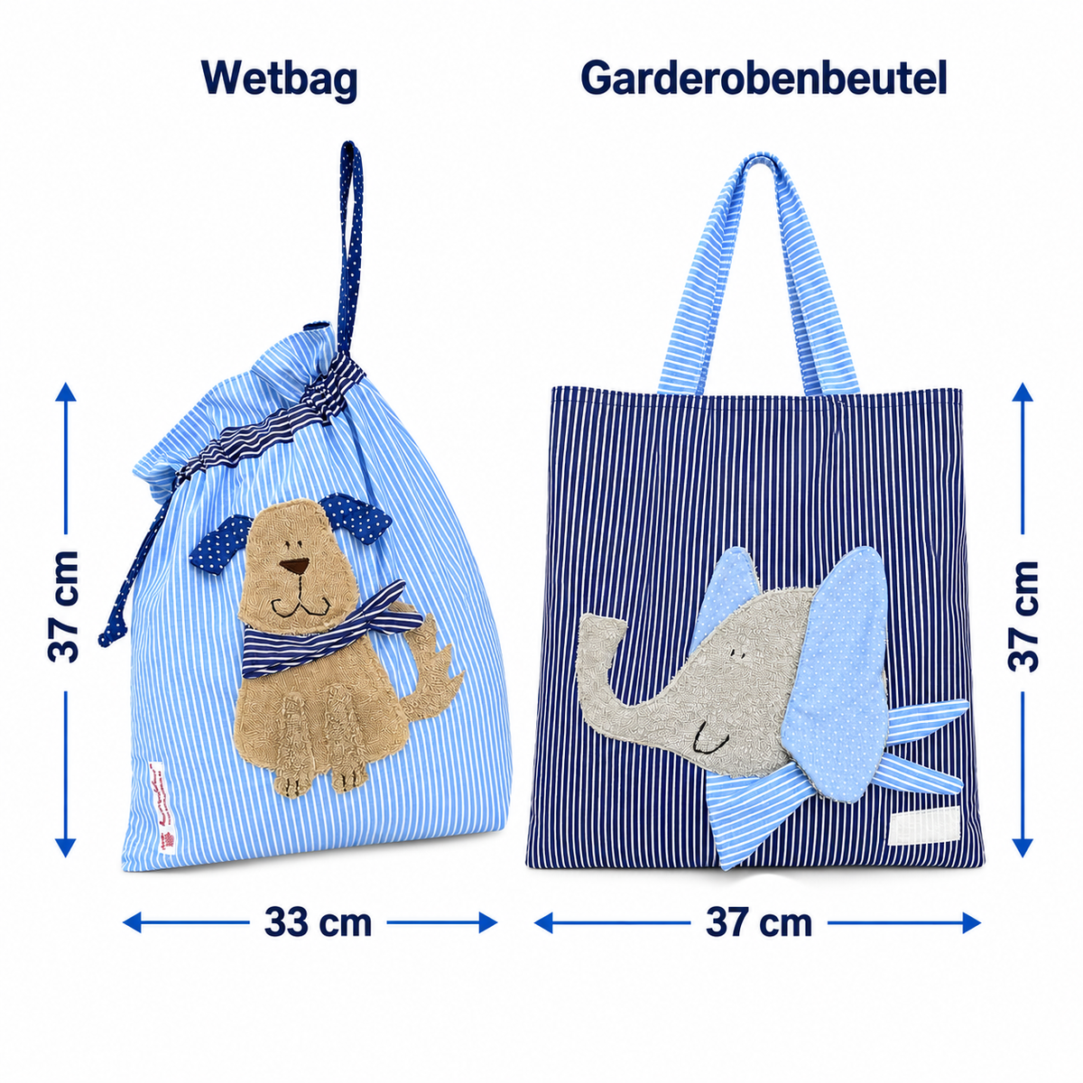 Kindergarten Set für Jungen mit Namen – Hund & Elefant