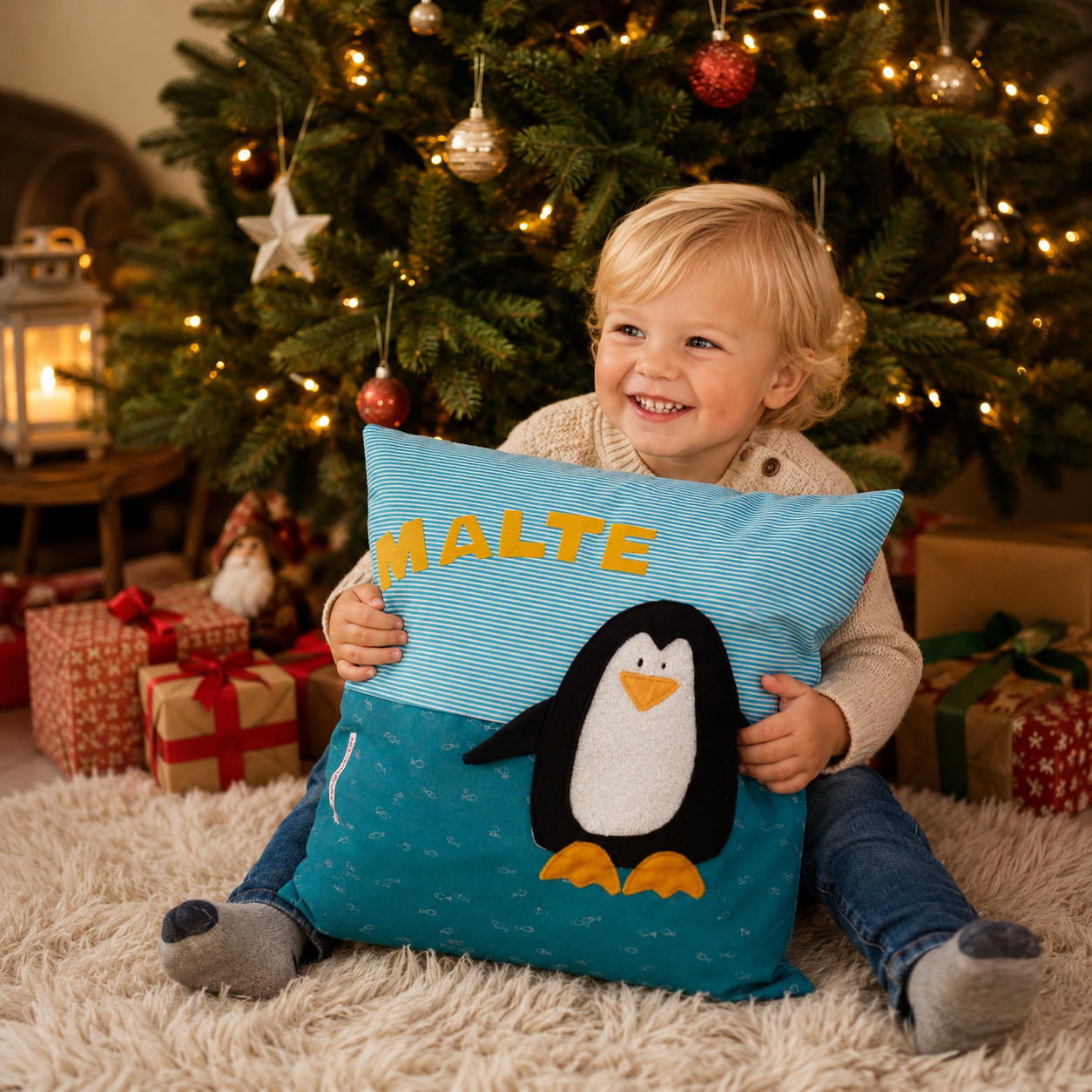 Kissen Pinguin personalisiert | Weihnachtsgeschenk Kind | Karingelchen