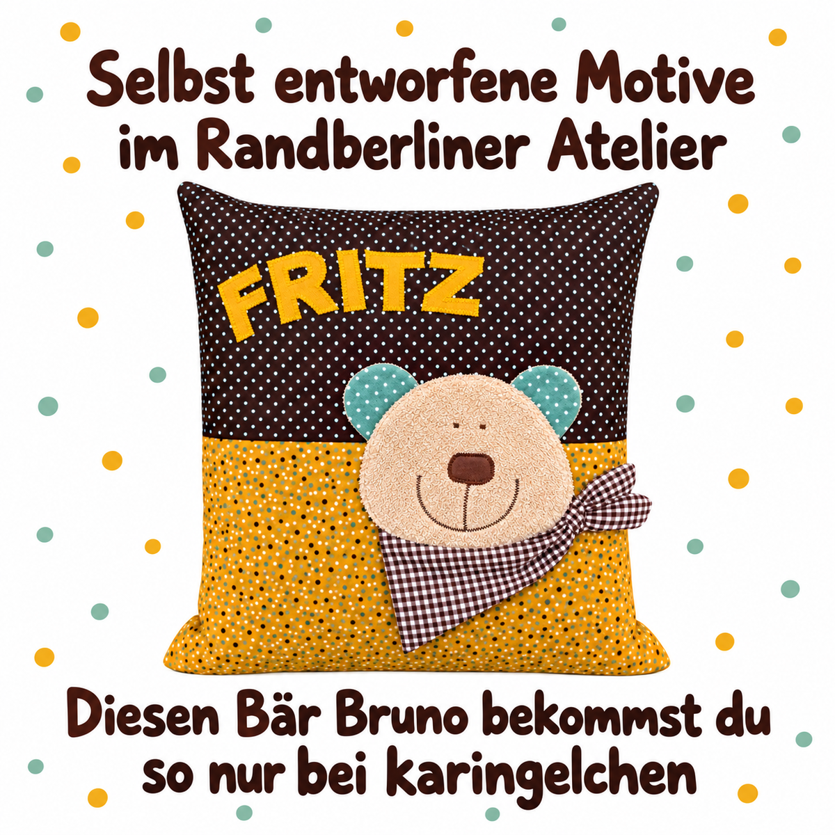 Bärenkissen mit Namen – personalisiertes Kissen Bär, 40 × 40 cm
