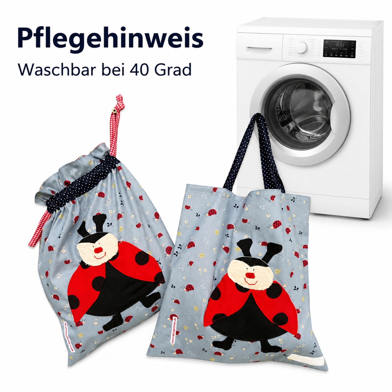 Wetbagset Mädchen Marienkäfer – Nasstasche & Garderobenbeutel personalisiert