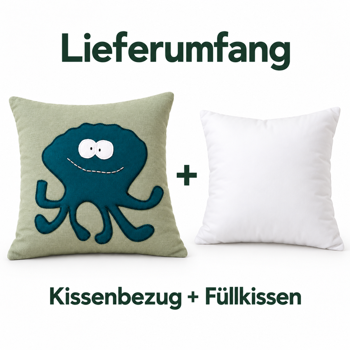 Reisekissen Tintenfisch 30 × 30 cm – Salbei & Petrol