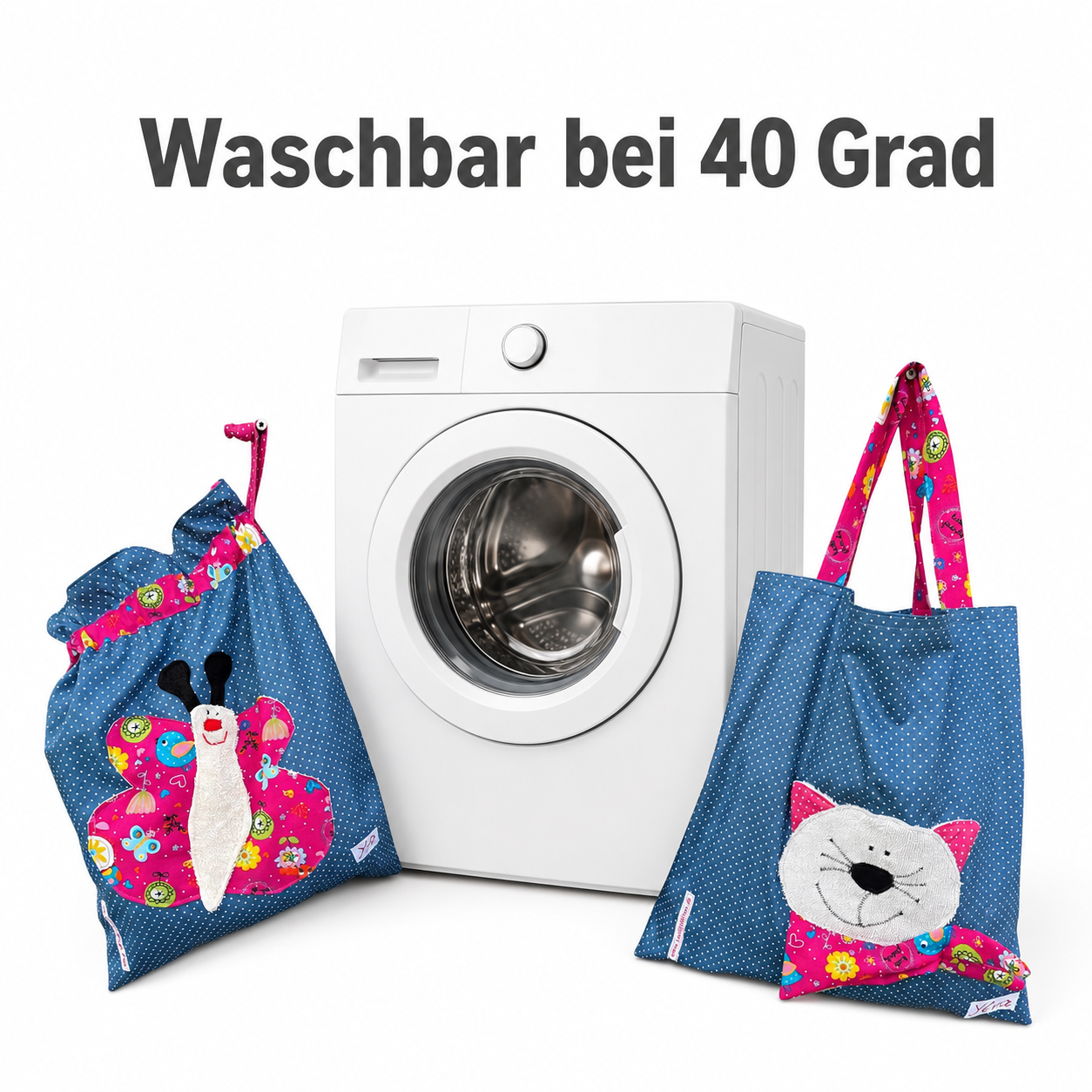 Kindergartenset für Mädchen – Nasstasche Schmetterling & Kindertasche Katze