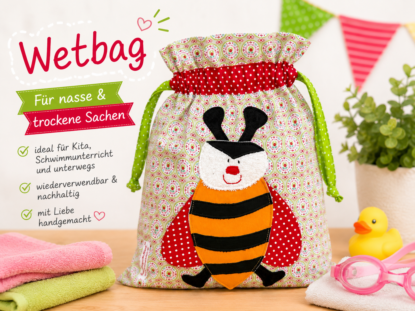 Wetbag Mädchen Biene – Nasstasche für Kindergarten & Schwimmbad