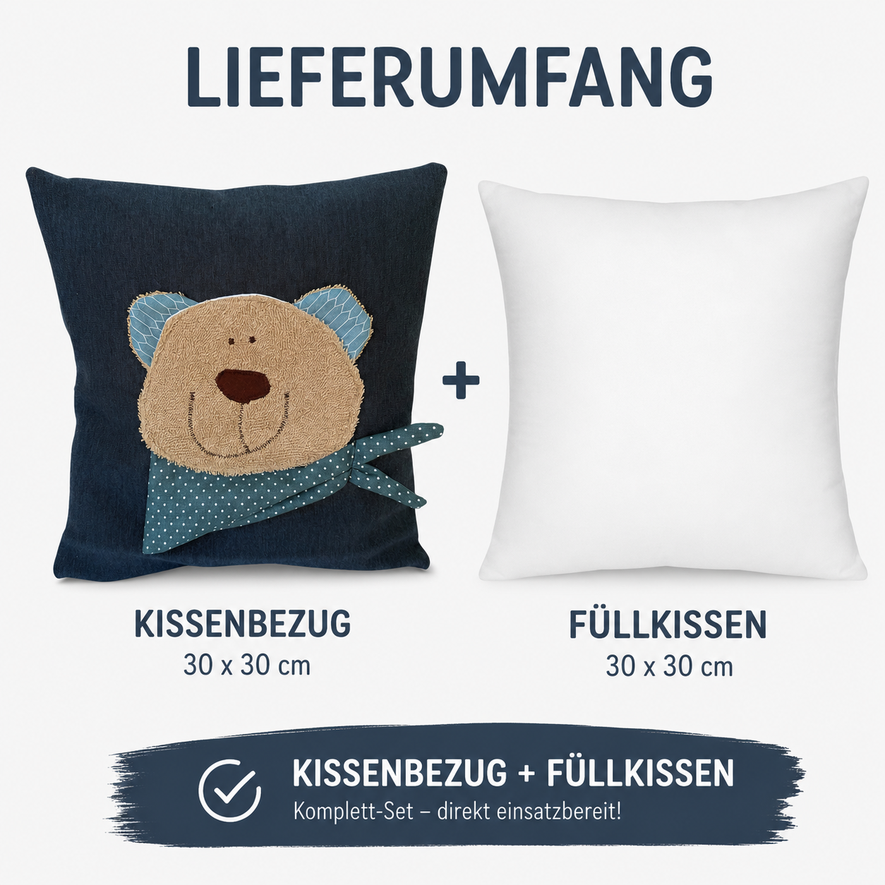 Reisekissen Bär für Kinder – Handgemachtes Kuschelkissen 30x30 cm