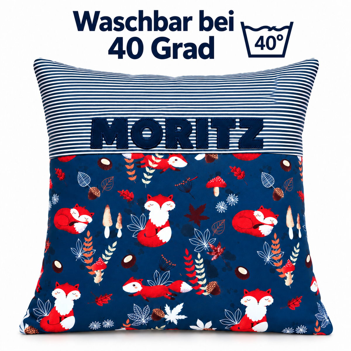 Kinderkissen Fuchs mit Namen – 40 × 40 cm