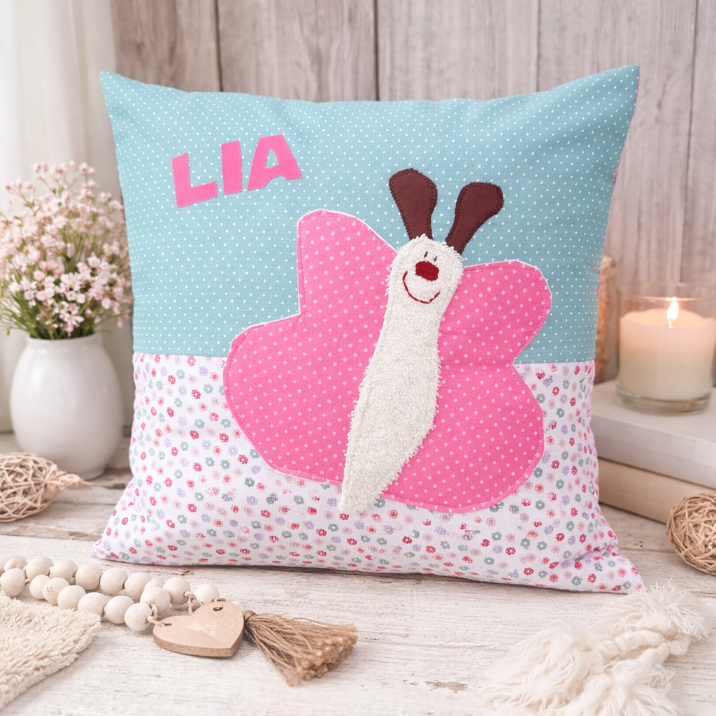 Kissen personalisiert mit Namen – Schmetterling | Geschenkideen erster Geburtstag & Geschenk von Patentante