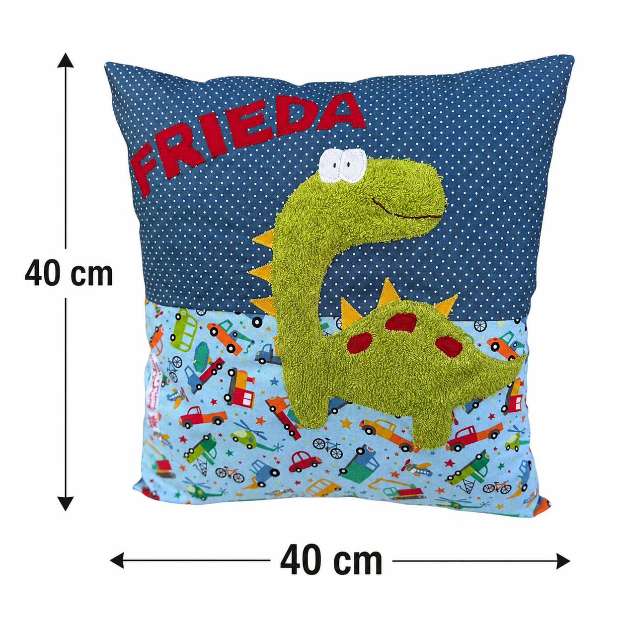 Personalisiertes Kinderkissen Dino mit Namen - handmade Geschenk zur Geburt & Taufe
