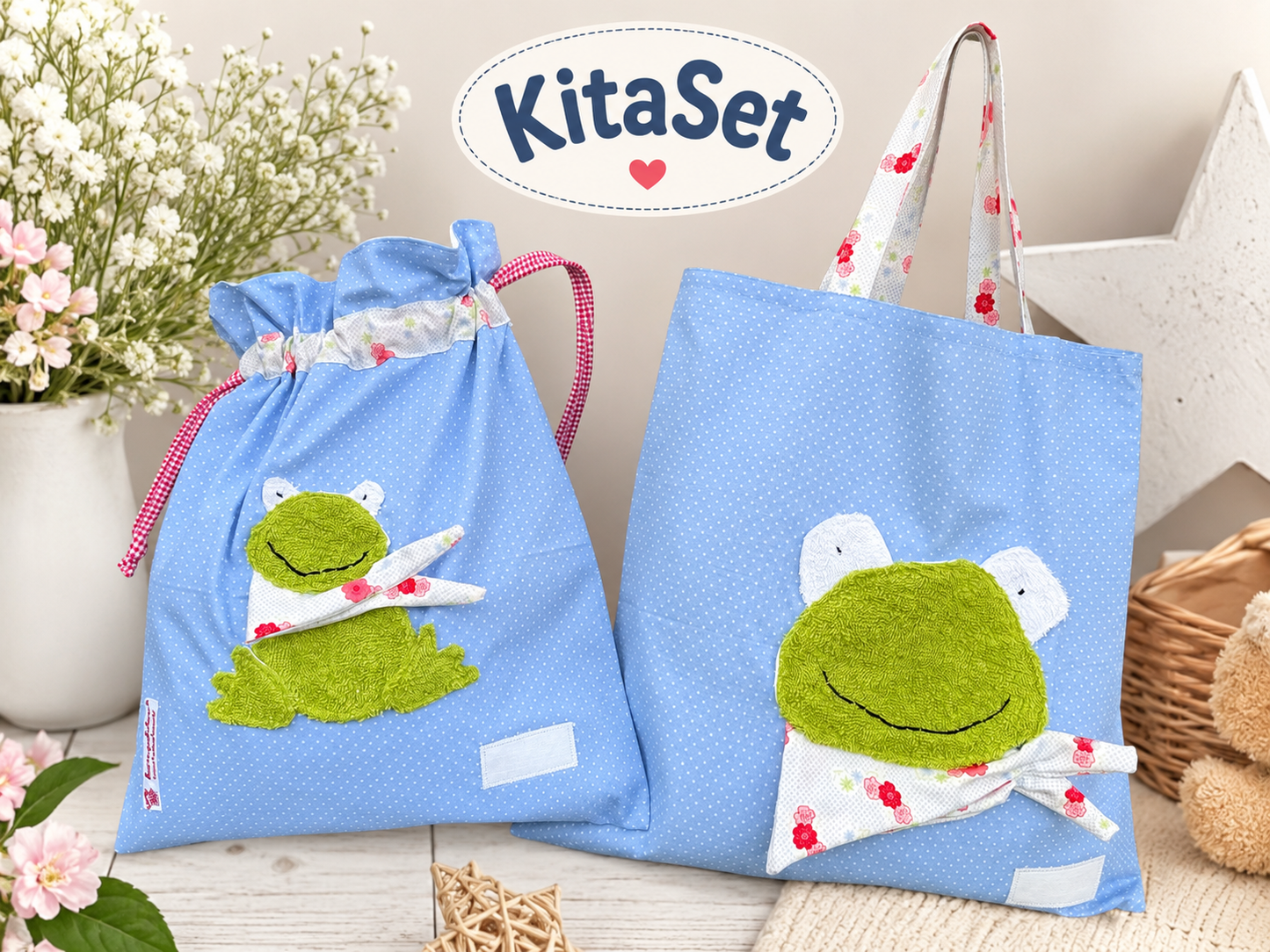 Wetbagset Frosch personalisiert – Kindertasche & Wetbag für Kindergarten