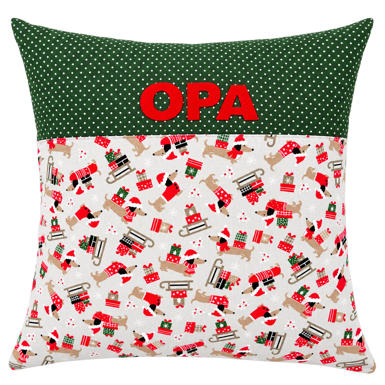 Weihnachtskissen für Opa mit Dackel – personalisierbar