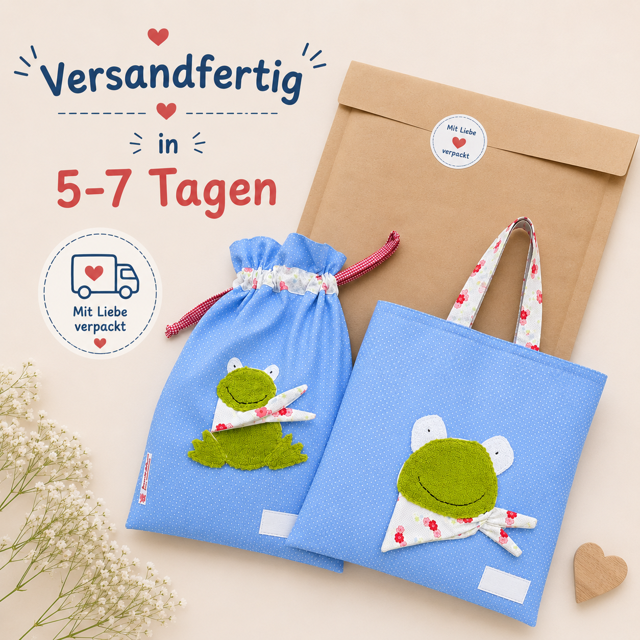 Wetbagset Frosch personalisiert – Kindertasche & Wetbag für Kindergarten