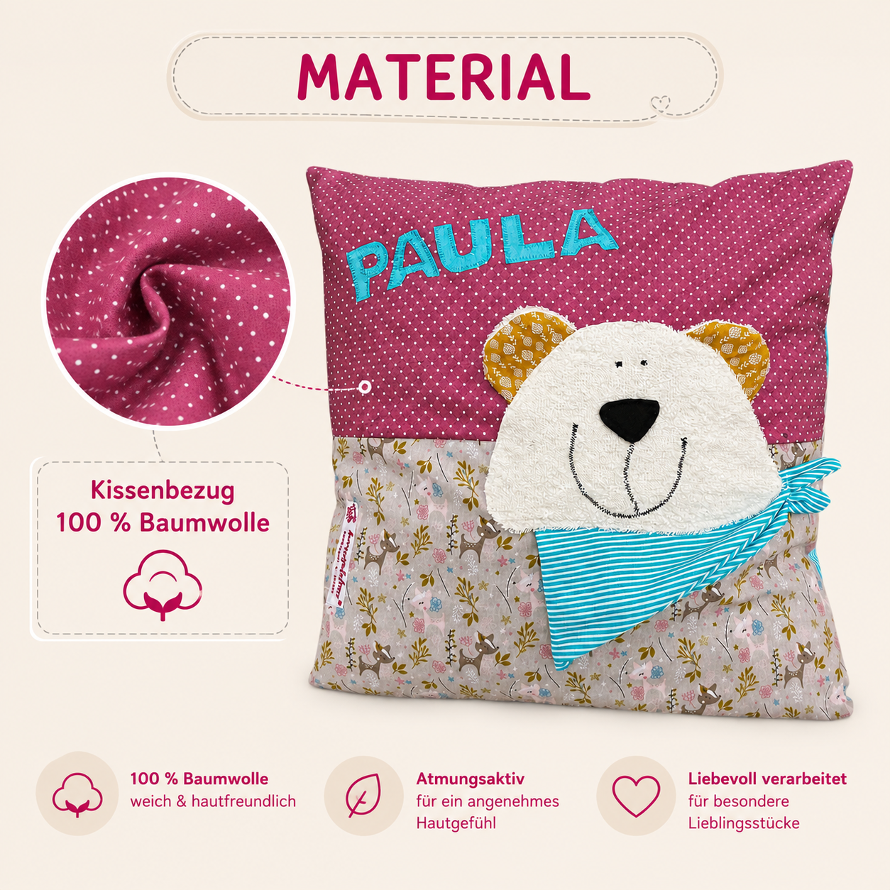 Personalisiertes Kissen Eisbär – Weihnachtsgeschenk für Mädchen