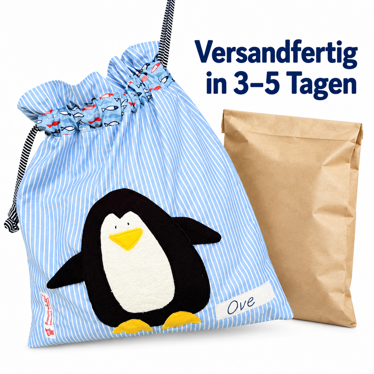Personalisierte Nasstasche für Jungen – Pinguin