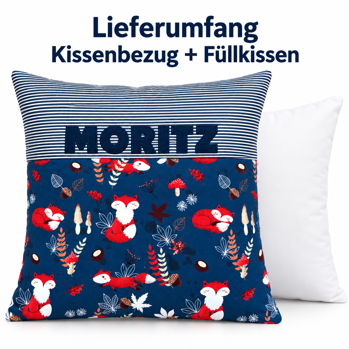 Kinderkissen Fuchs mit Namen – 40 × 40 cm