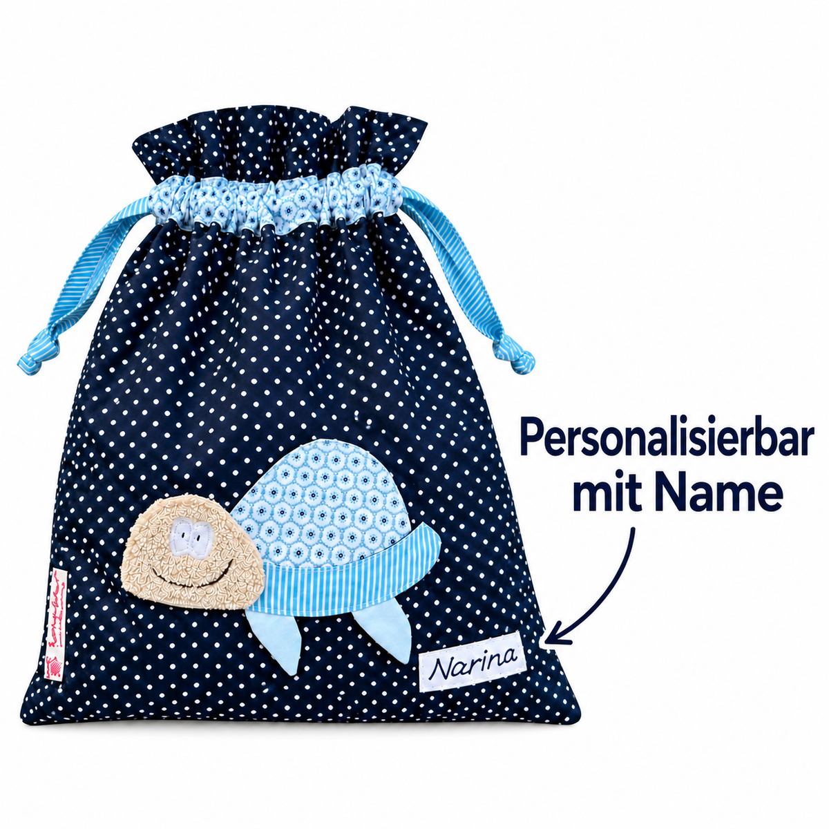 Personalisierte Nasstasche mit Schildkröte – Wetbag in Blau