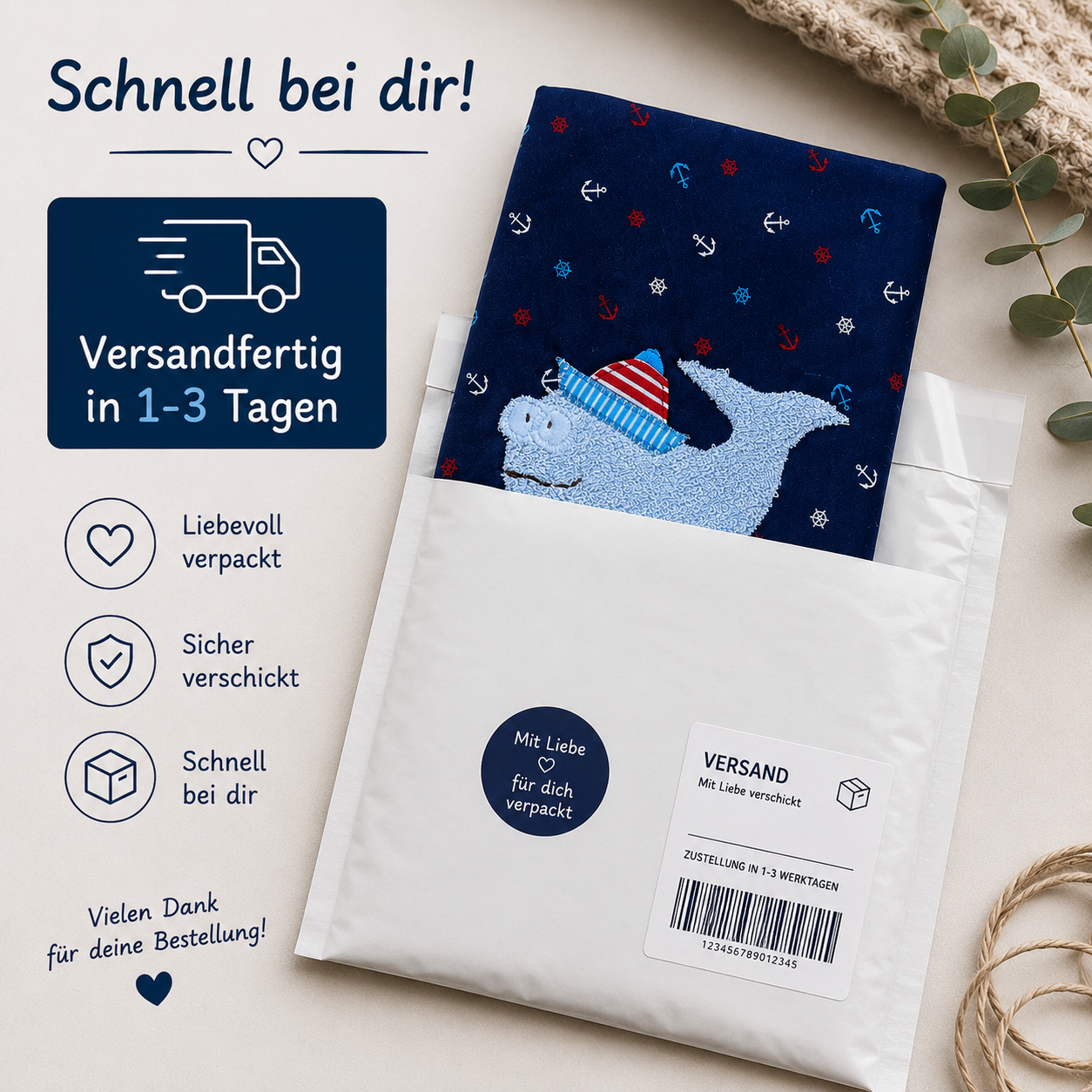 Handgemachte U-Heft-Hülle “Wal” – personalisierbar & maritim süß