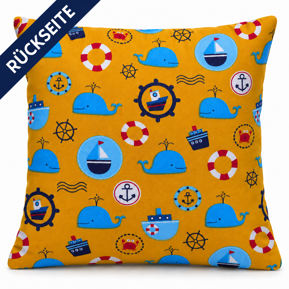 Reisekissen Tintenfisch 30x30 cm – Handgenähtes Kinderkissen für Auto, Urlaub & Ausflüge