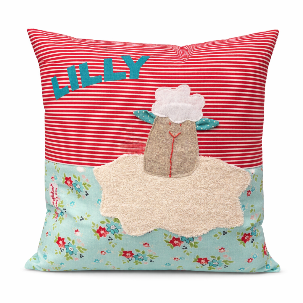 Kissen Schaf personalisiert mit Namen - handgemachtes Kissen zur Geburt