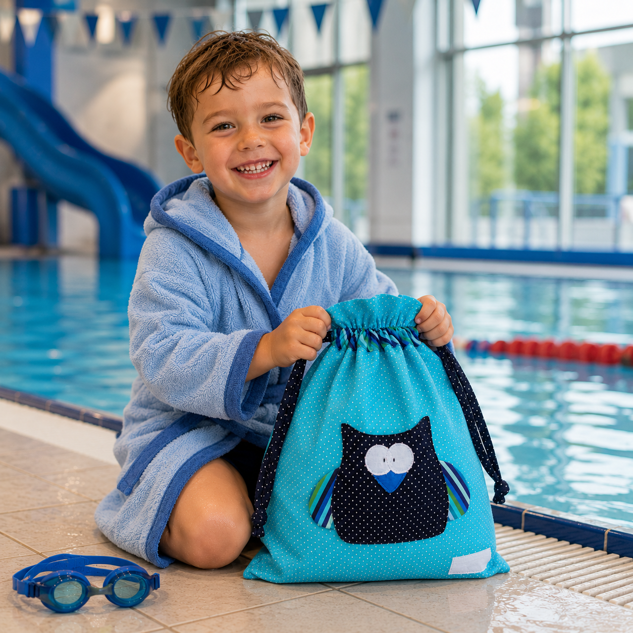 Wetbag Eule personalisiert – Wasserabweisende Nasstasche für Kita & Schwimmen