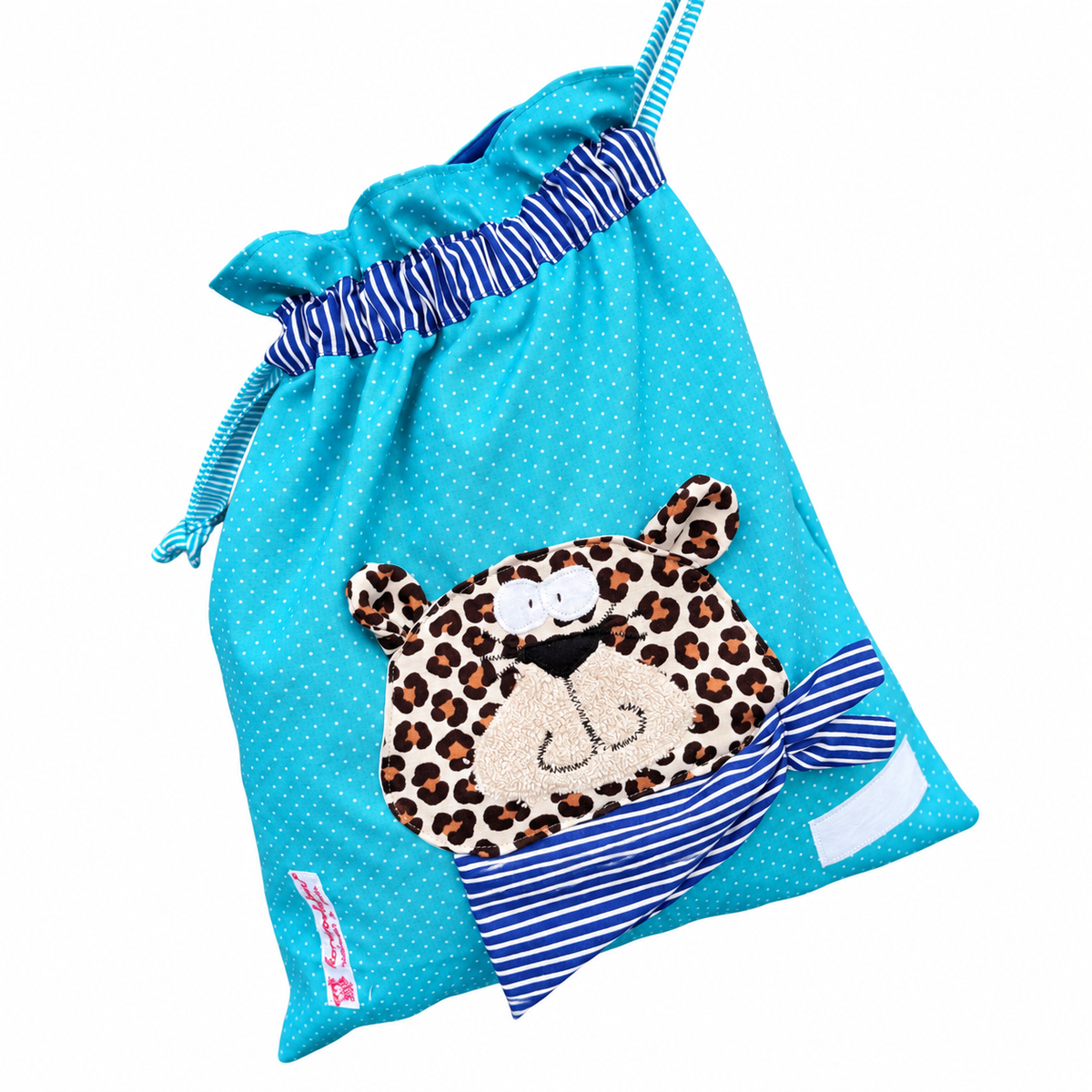 Nasstasche Blau mit Leopard – personalisierbares Geschenk zum 2. Geburtstag
