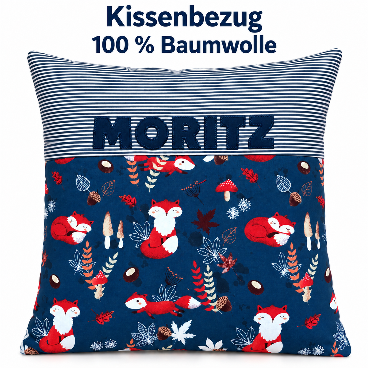 Kinderkissen Fuchs mit Namen – 40 × 40 cm