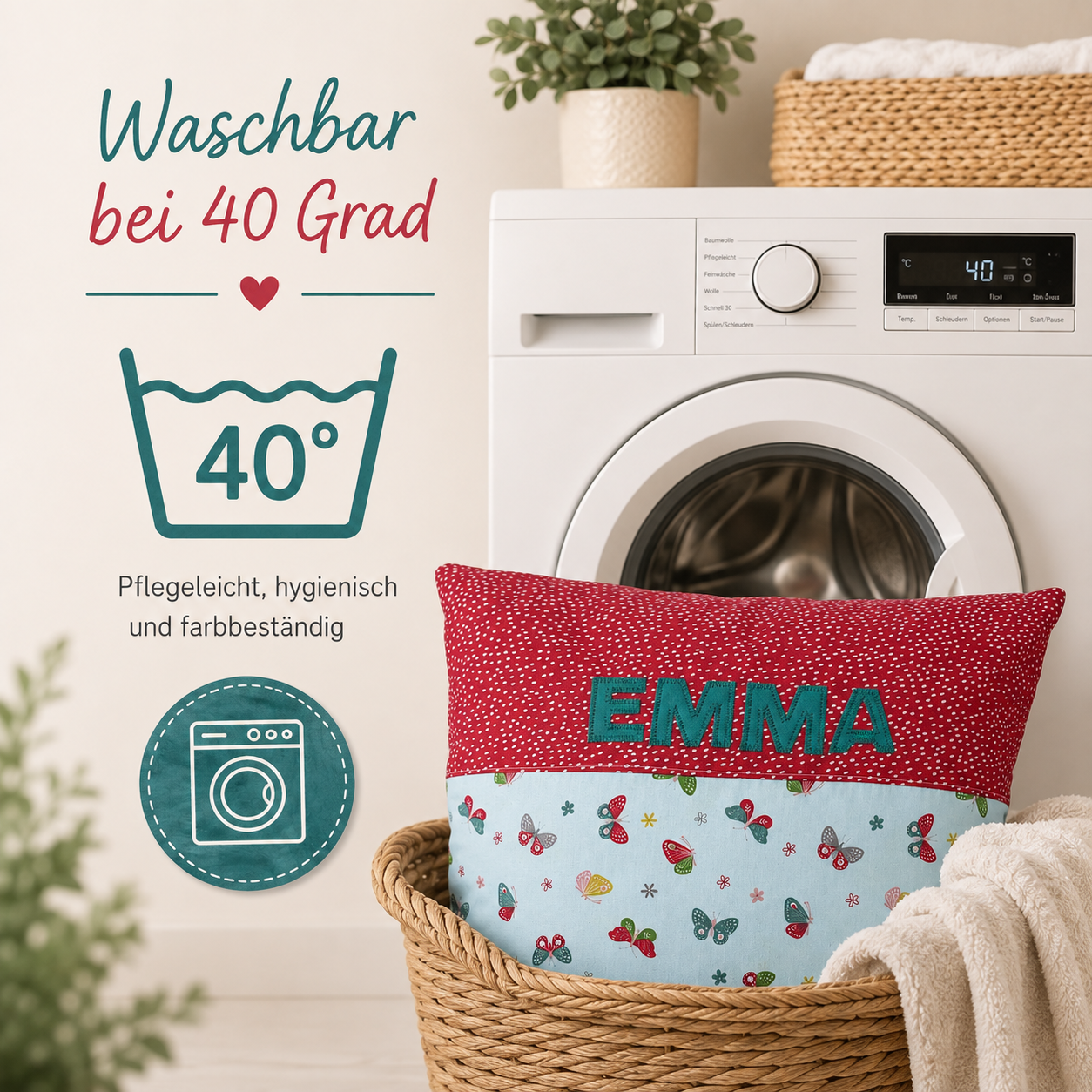 Personalisiertes Kissen Schmetterling mit Name 40x40 cm – Kuschelkissen für Mädchen | Geschenk zum Geburtstag & Weihnachten