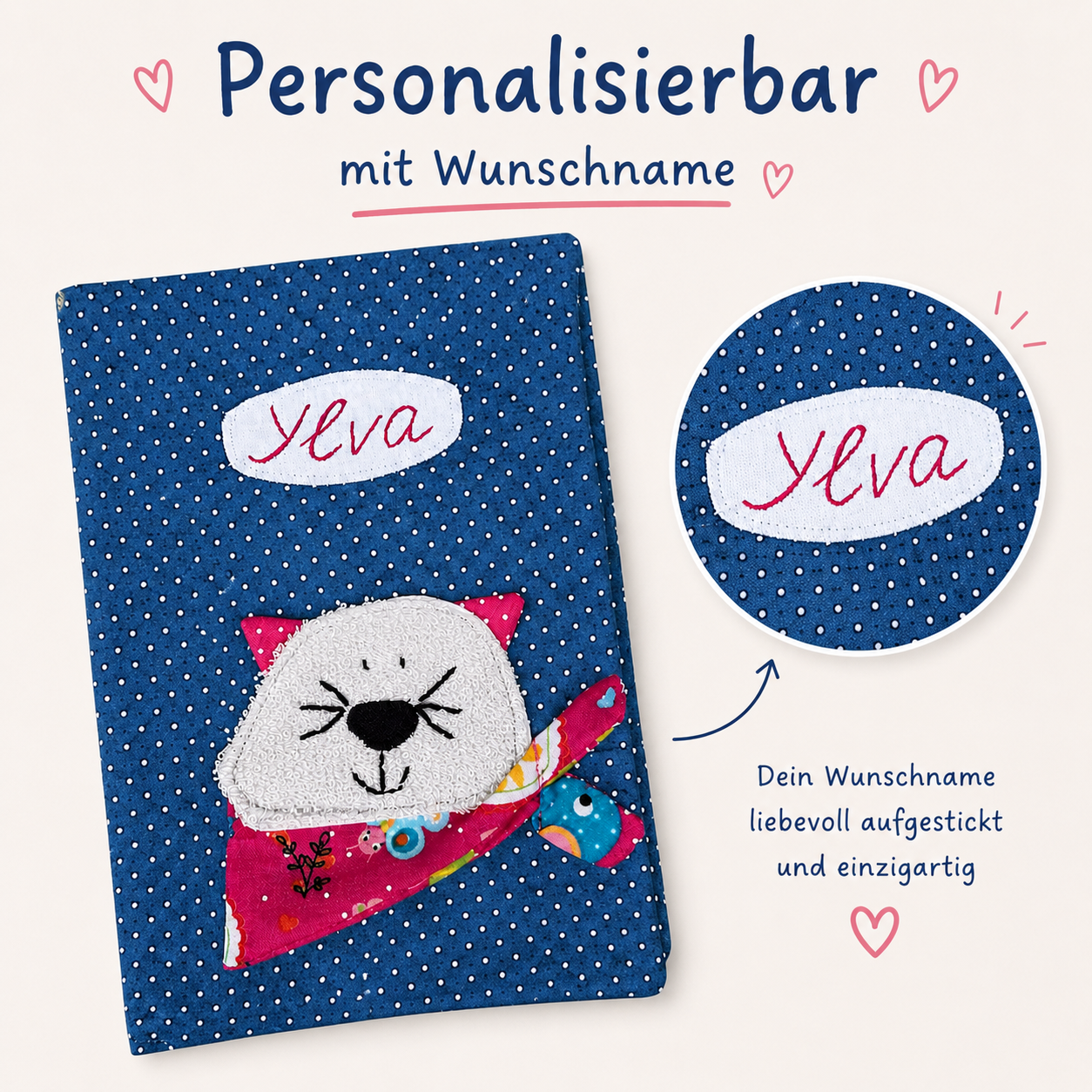 Personalisierte U-Heft-Hülle mit Katzenmotiv – handmade