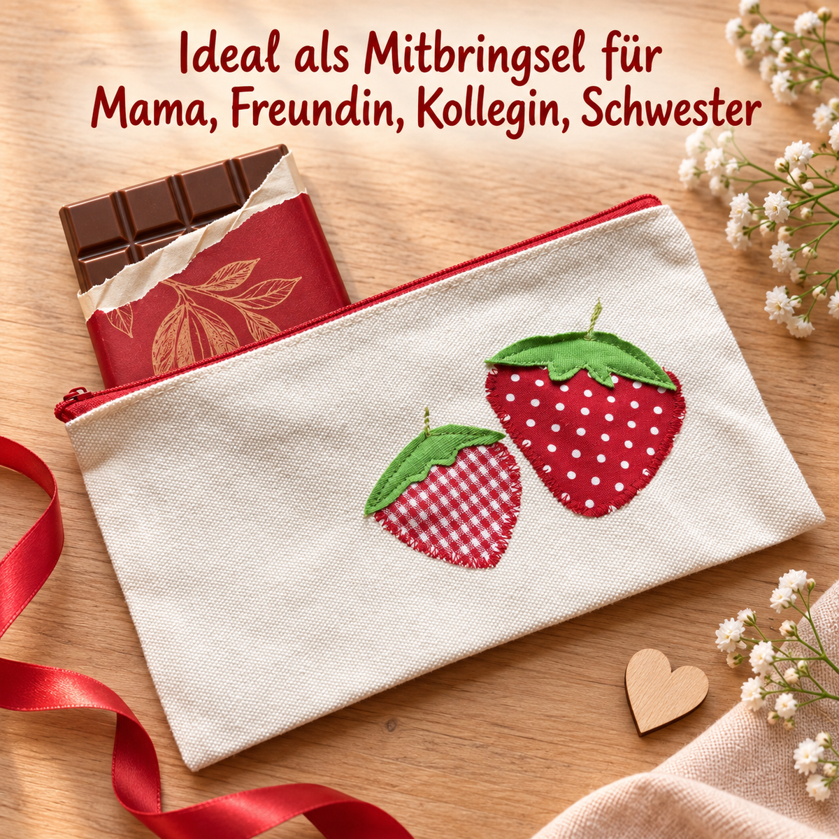 Kleine Kosmetiktasche mit Erdbeeren