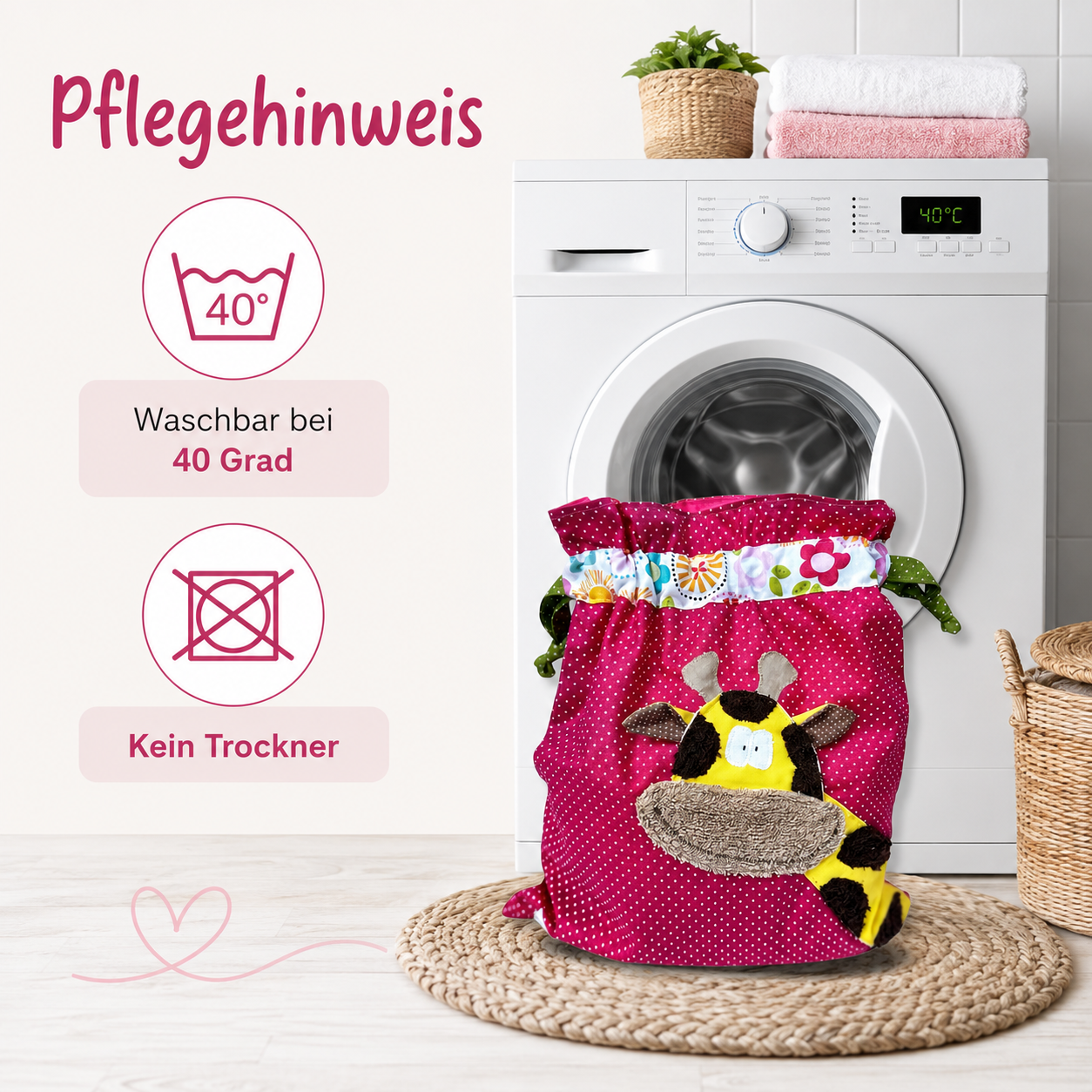 Wetbag Pink mit Giraffe – Nasstasche für Kindergarten & unterwegs