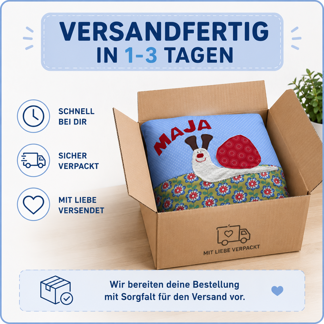 Kuschelkissen Schnecke – liebevolles Babygeschenk mit Namen zur Taufe