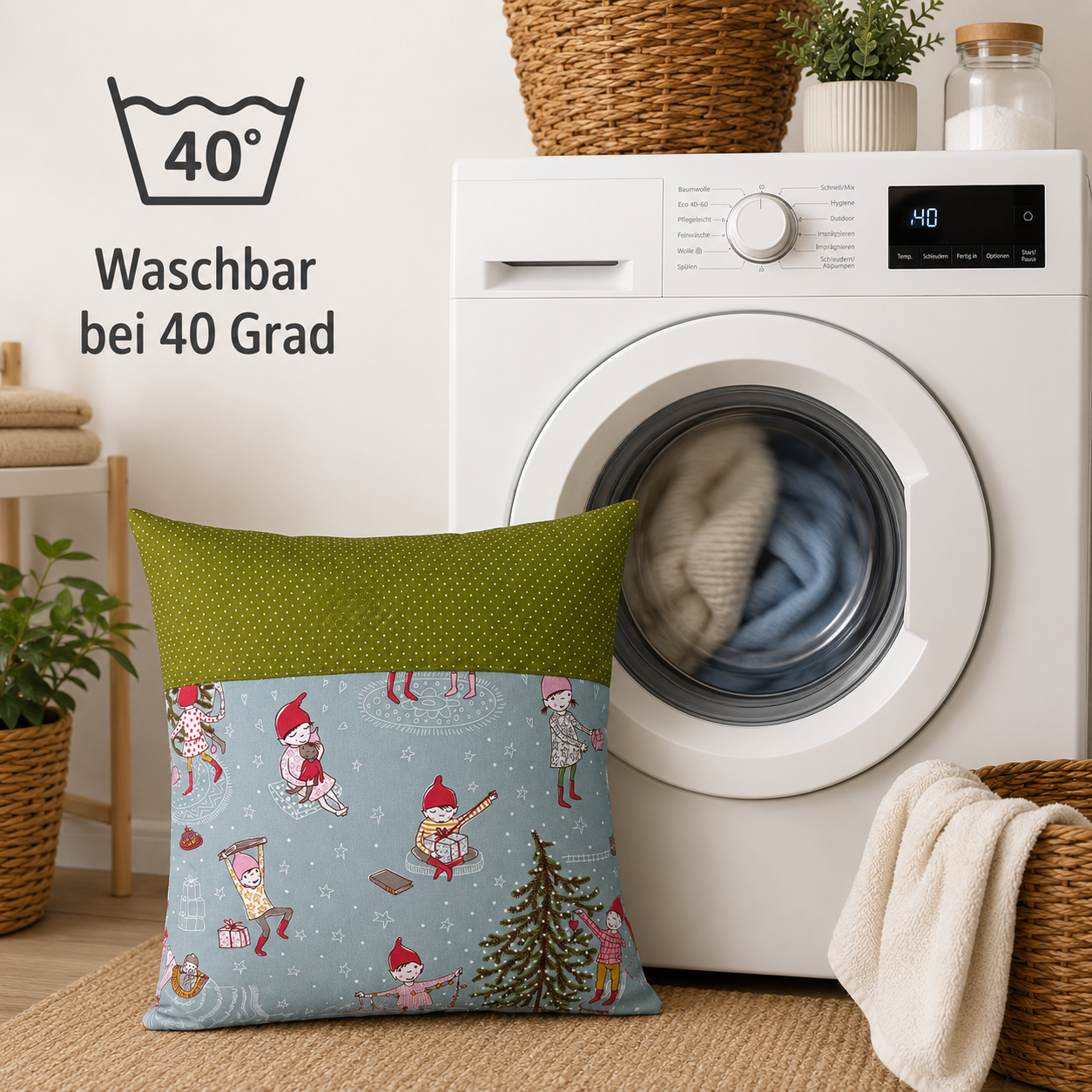 Kissen Weihnachten mit Wichteln – Handgemachte Weihnachtsdeko & liebevolles Weihnachtsgeschenk