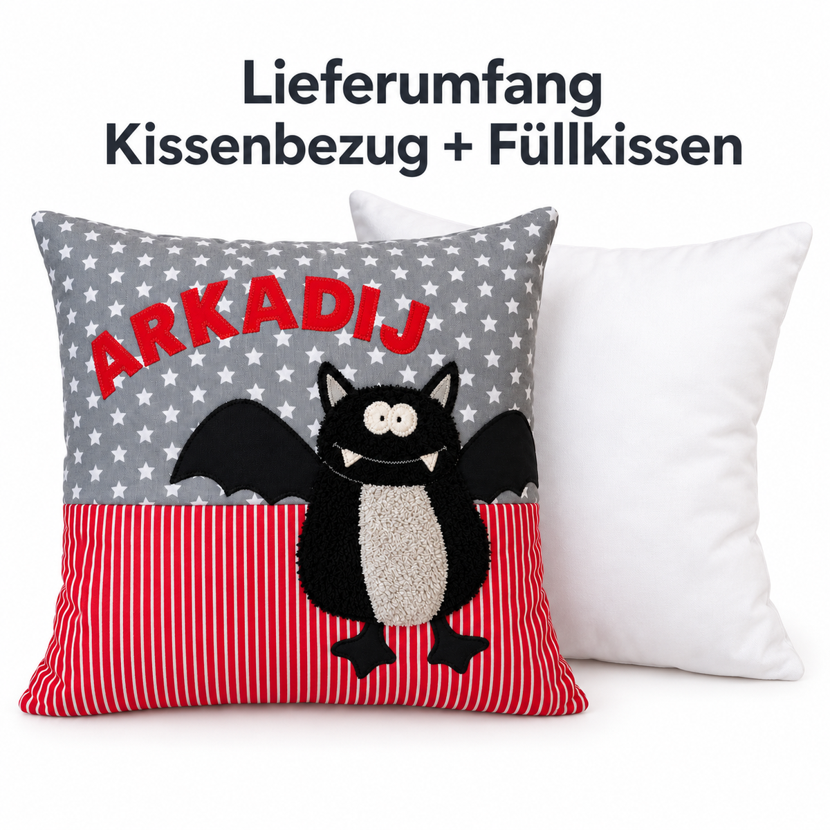 Personalisiertes Kinderkissen Fledermaus mit Namen – 40 × 40 cm