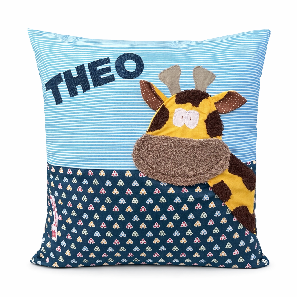 Personalisiertes Kinderkissen Giraffe mit Namen – Handmade Kuschelkissen