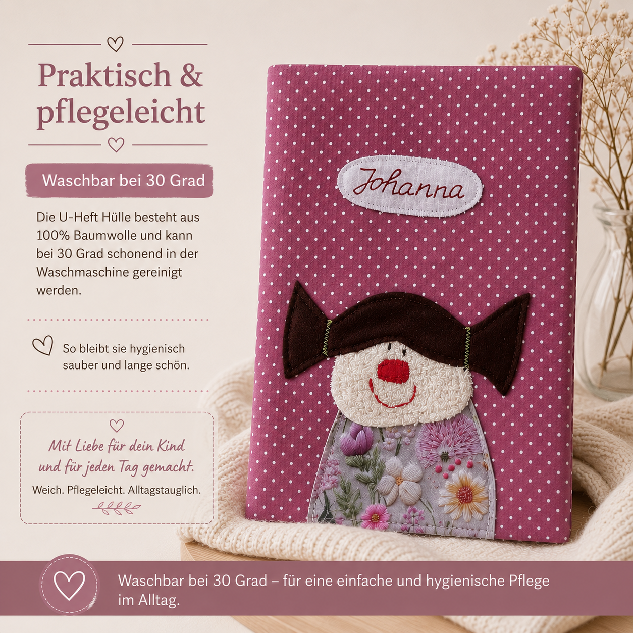U-Heft Hülle Mädchen Altrosa personalisiert | Geschenk zur Geburt mit Namen