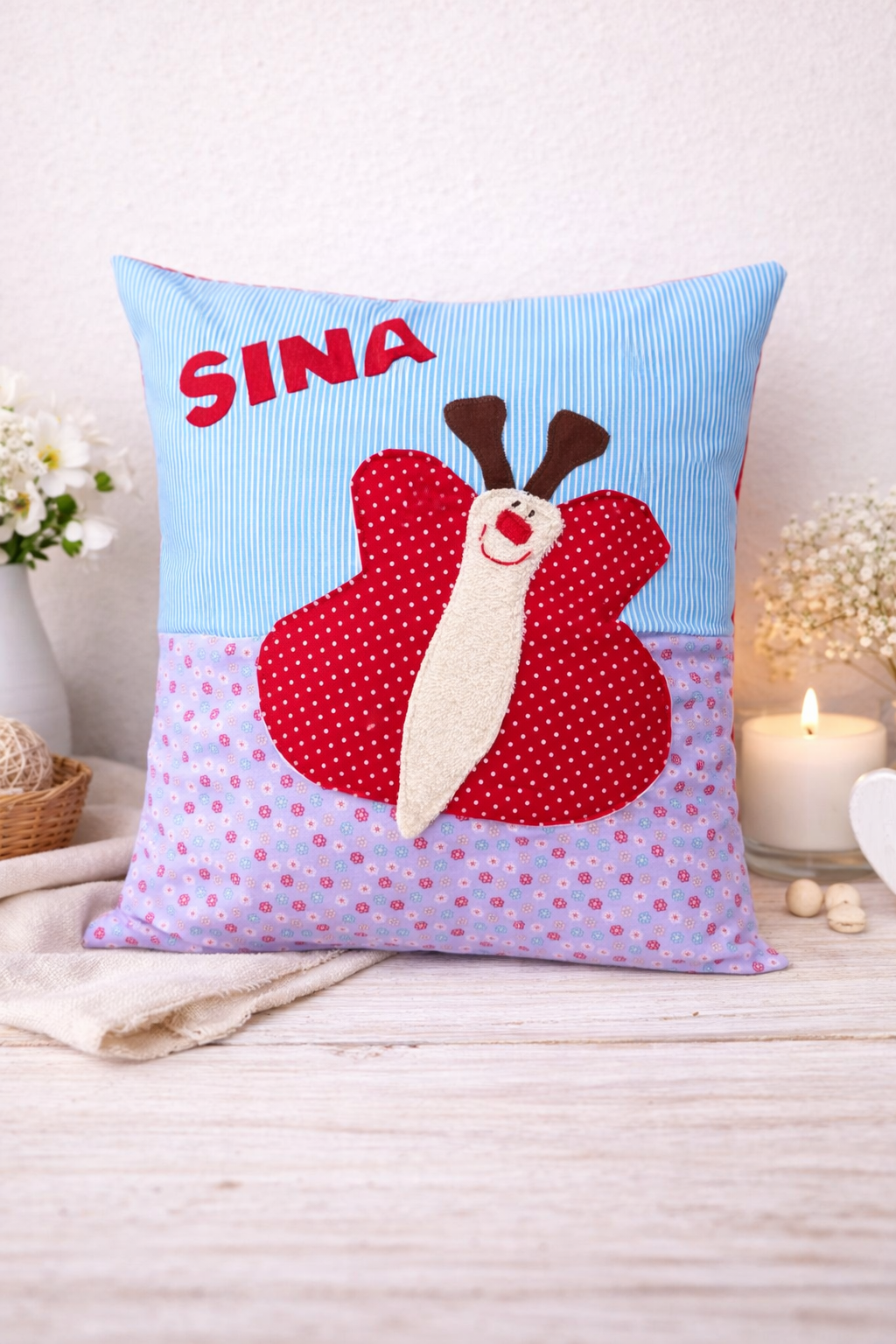 Personalisiertes Kissen Schmetterling mit Namen – Geschenkidee zum 1. Geburtstag