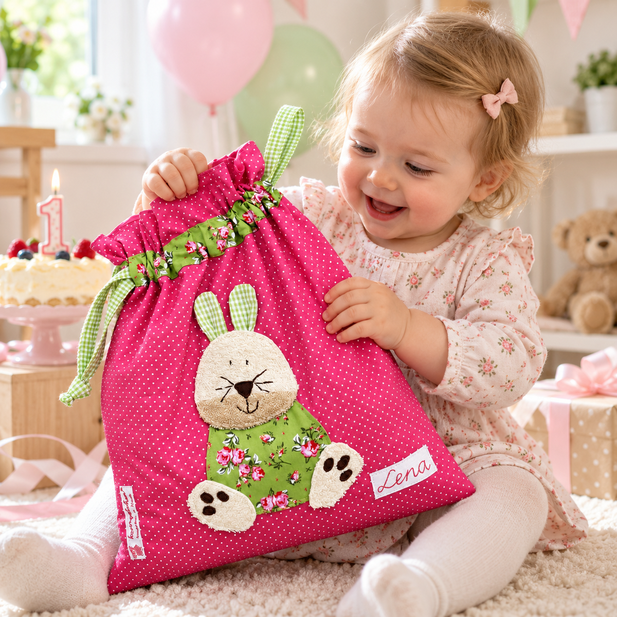 Personalisierter Wetbag Hase – Geschenk zur Geburt Mädchen