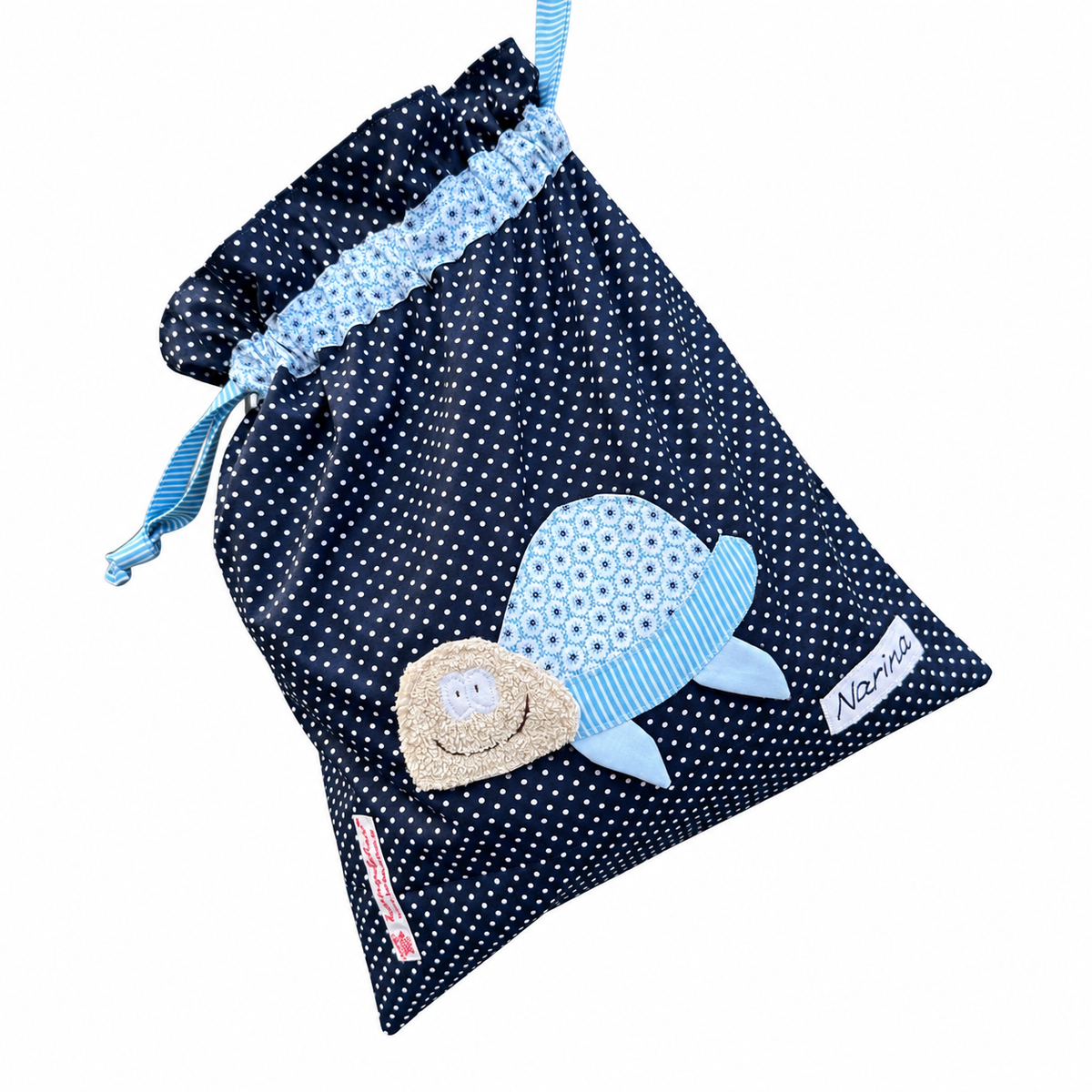 Personalisierte Nasstasche mit Schildkröte – Wetbag in Blau