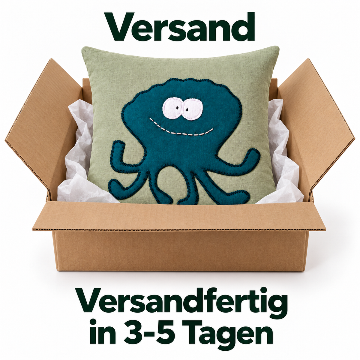 Reisekissen Tintenfisch 30 × 30 cm – Salbei & Petrol