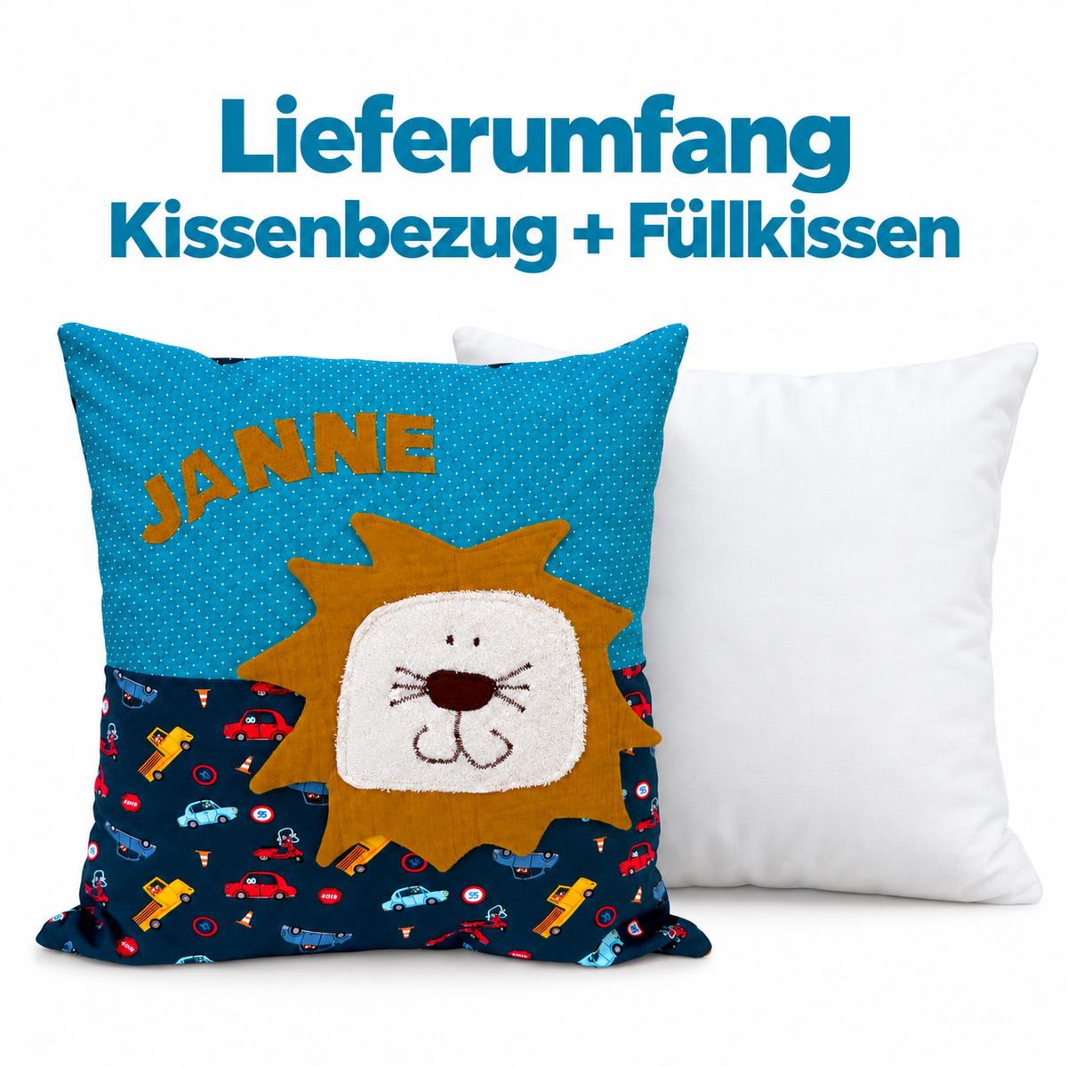 Personalisiertes Kinderkissen Löwe mit Namen – 40 × 40 cm