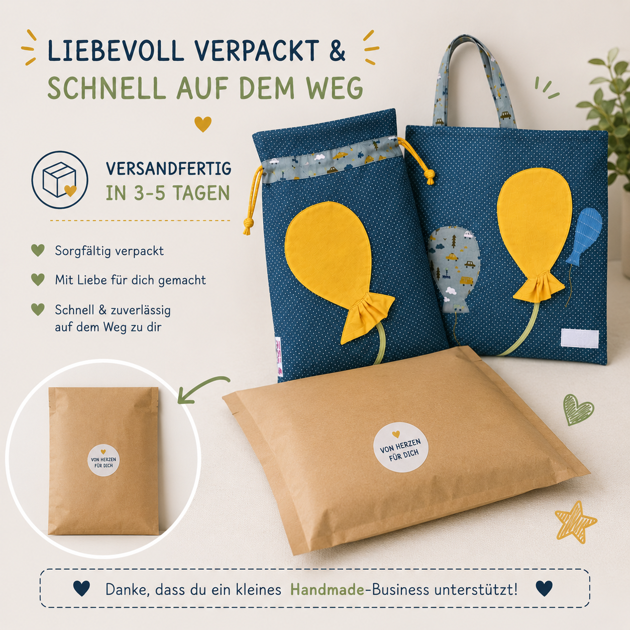 Wetbagset Junge mit Luftballons – Kindergartenset personalisierbar