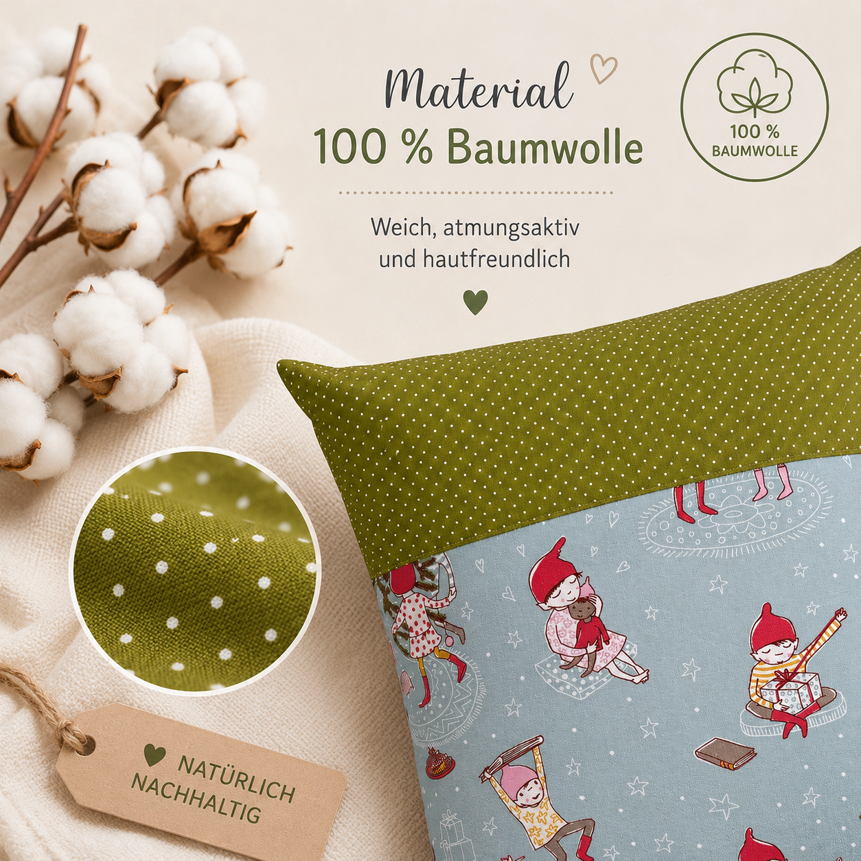 Kissen Weihnachten mit Wichteln – Handgemachte Weihnachtsdeko & liebevolles Weihnachtsgeschenk