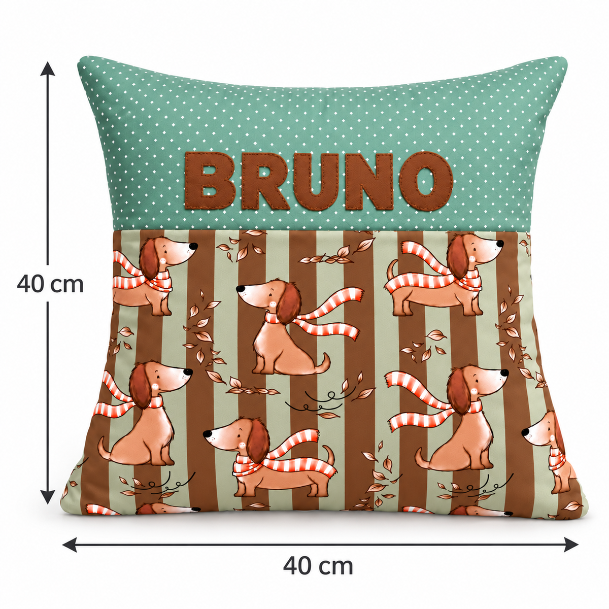 Dackelkissen mit Namen – personalisiertes Kinderkissen 40×40 cm