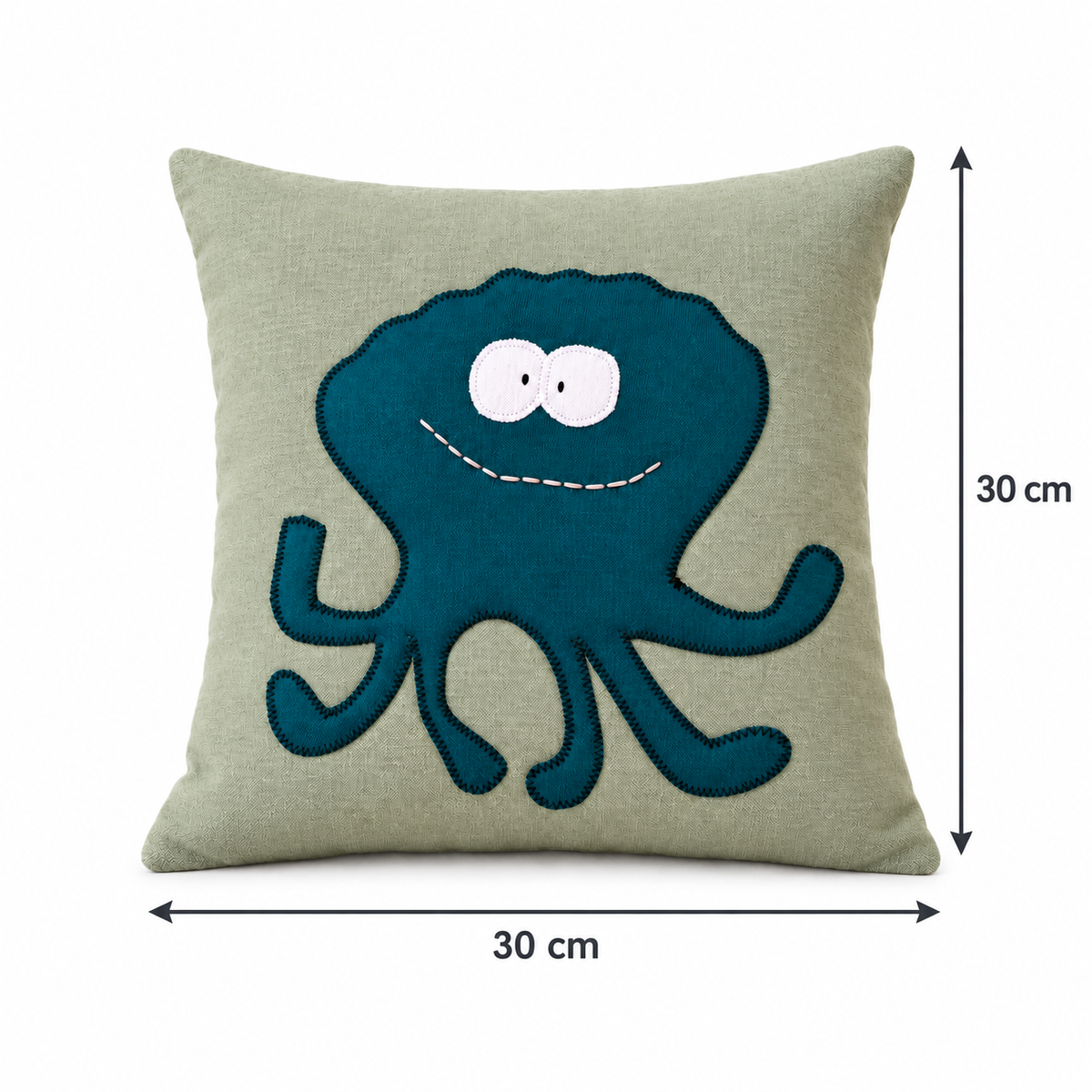 Reisekissen Tintenfisch 30 × 30 cm – Salbei & Petrol